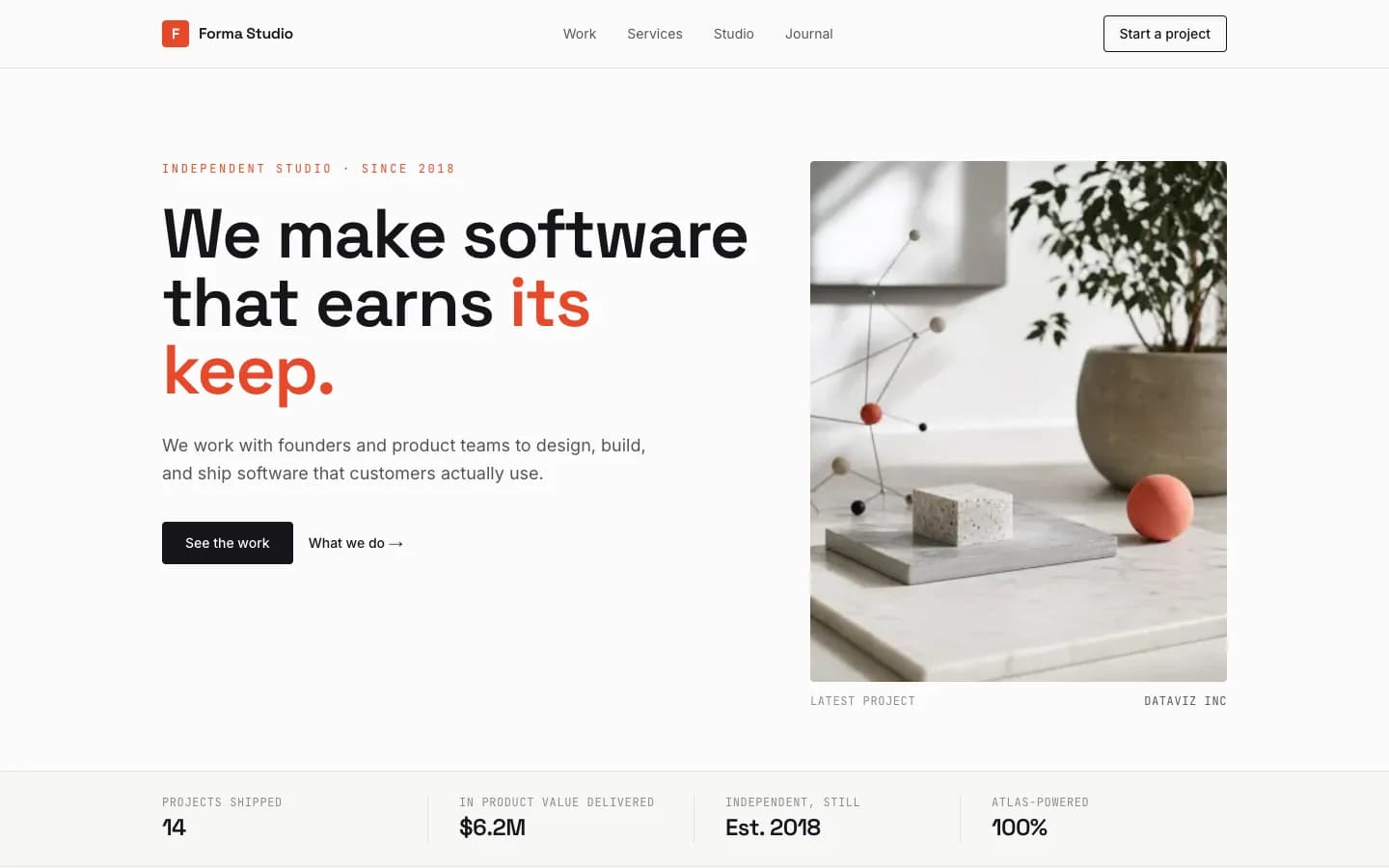 The Forma Studio site, running on Atlas
